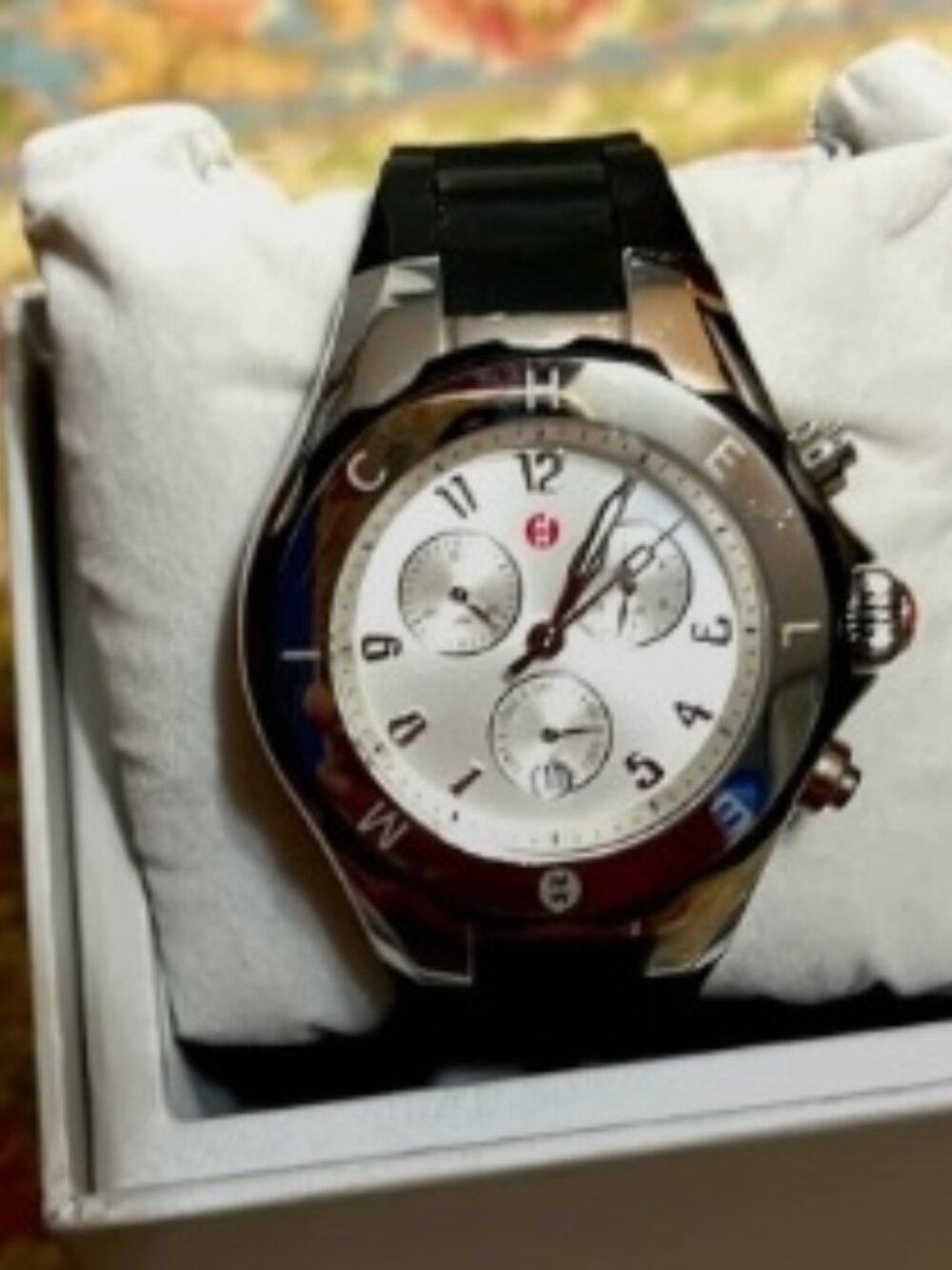 $325 Michele Chronograph Tahitian Jelly Bean Sport Black/Silver Watch